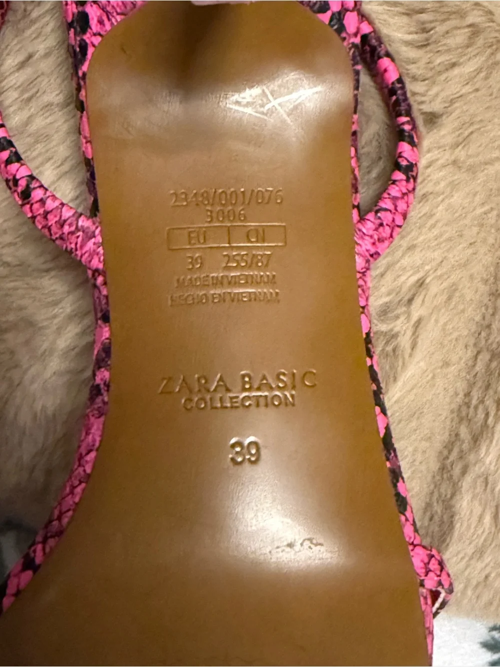 Zara Pink Snakeskin Kitten Heel Sandals | Square Toe | Size 39 - Picture 5 of 5